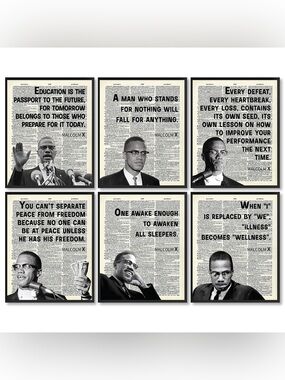 Motivational Malcolm X Wall Art Set -Vintage Newspaper Style
